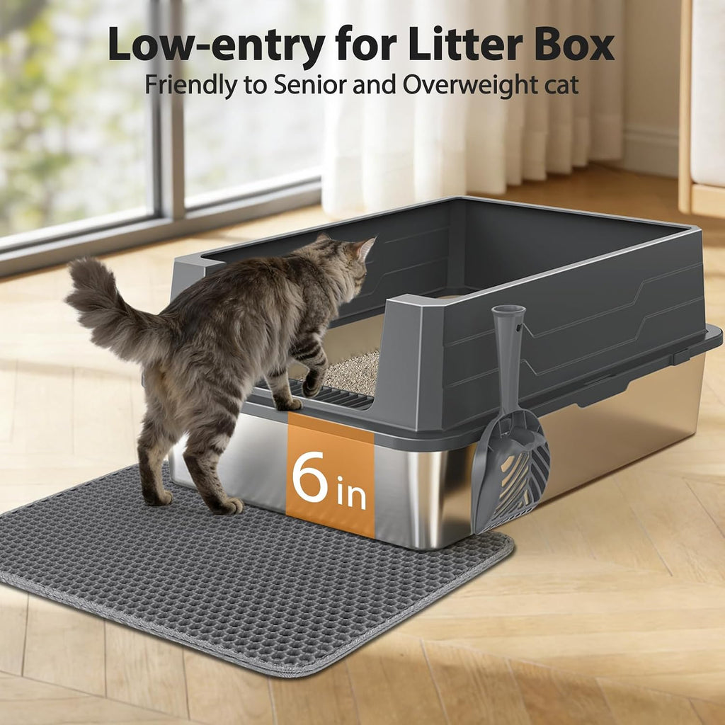 FURTIME Stainless Steel Cat Litter Box, Extra Large Cats Metal Litter Box