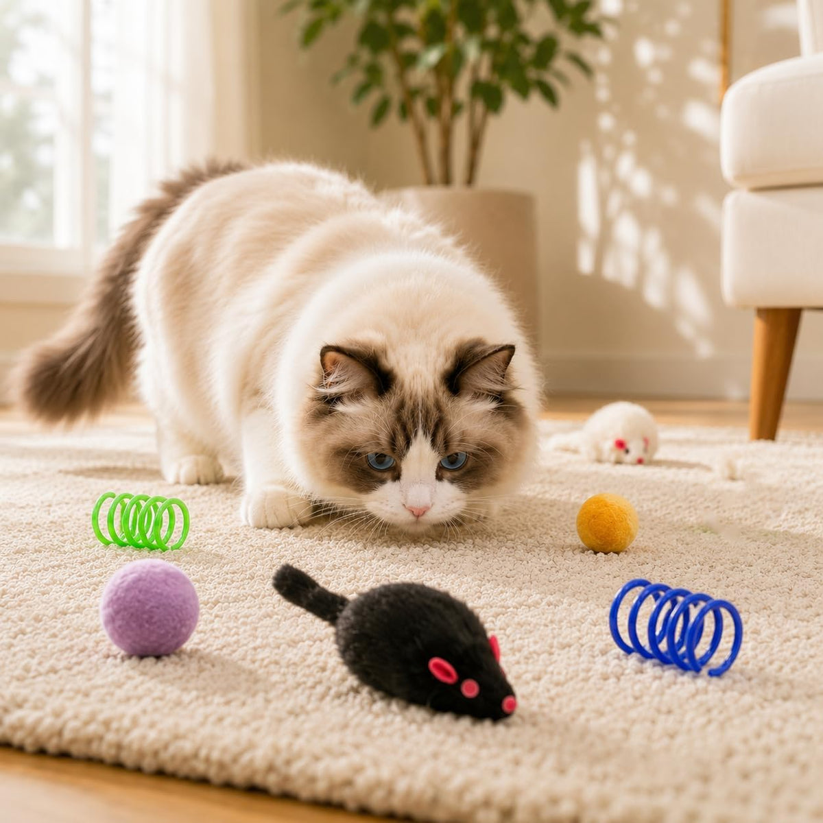 Cat Toys for Indoor Cats, 46 Pack Interactive Cat Toy Set for Kitten | Kitten Toys Variety Pack with Chew Ropes, 12-Color Springs, Mouse & Multiple Types of Balls for Boredom Relief and Self-Play