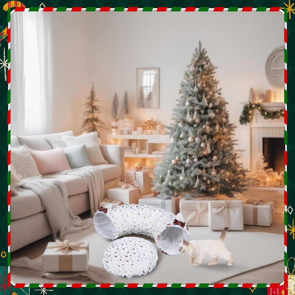 AceOrbit Christmas Cat Tunnel Bed Under Christmas Tree