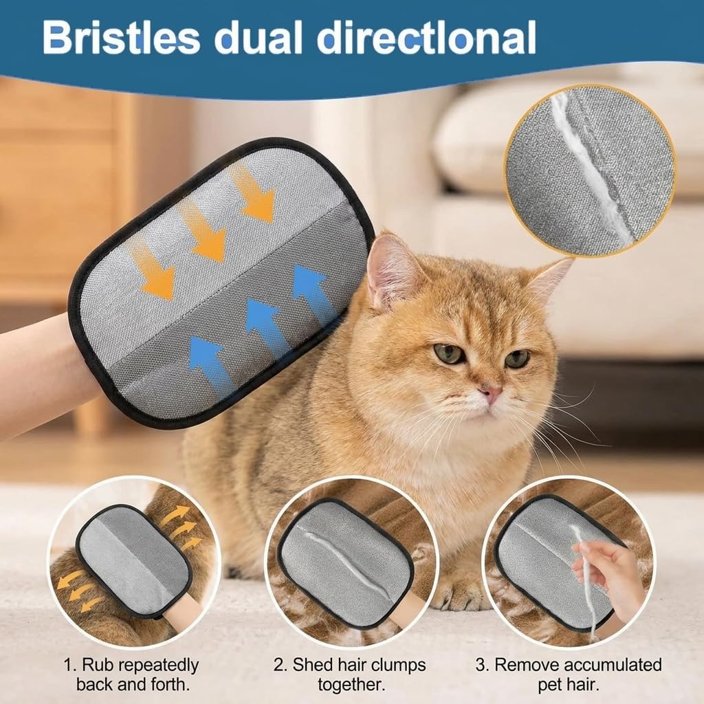 Pet Hair Removal Glove for Cats & Dogs, Reusable Electrostatic Hair Remover