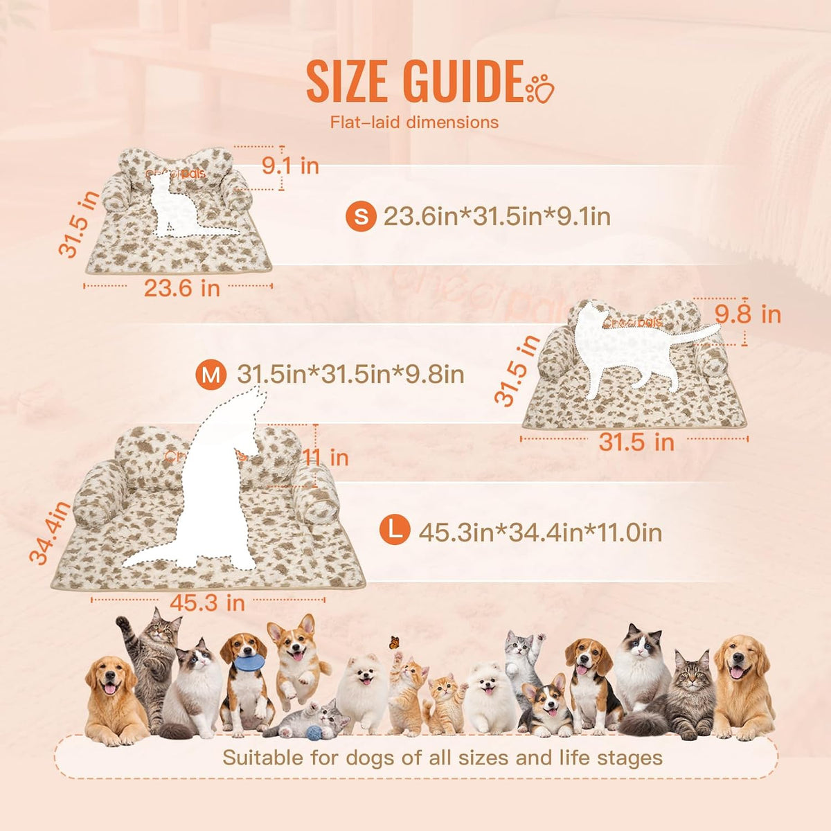 CHEERPALS Calming Dog Bed Mat with Neck & Head Support for Indoor Cats
