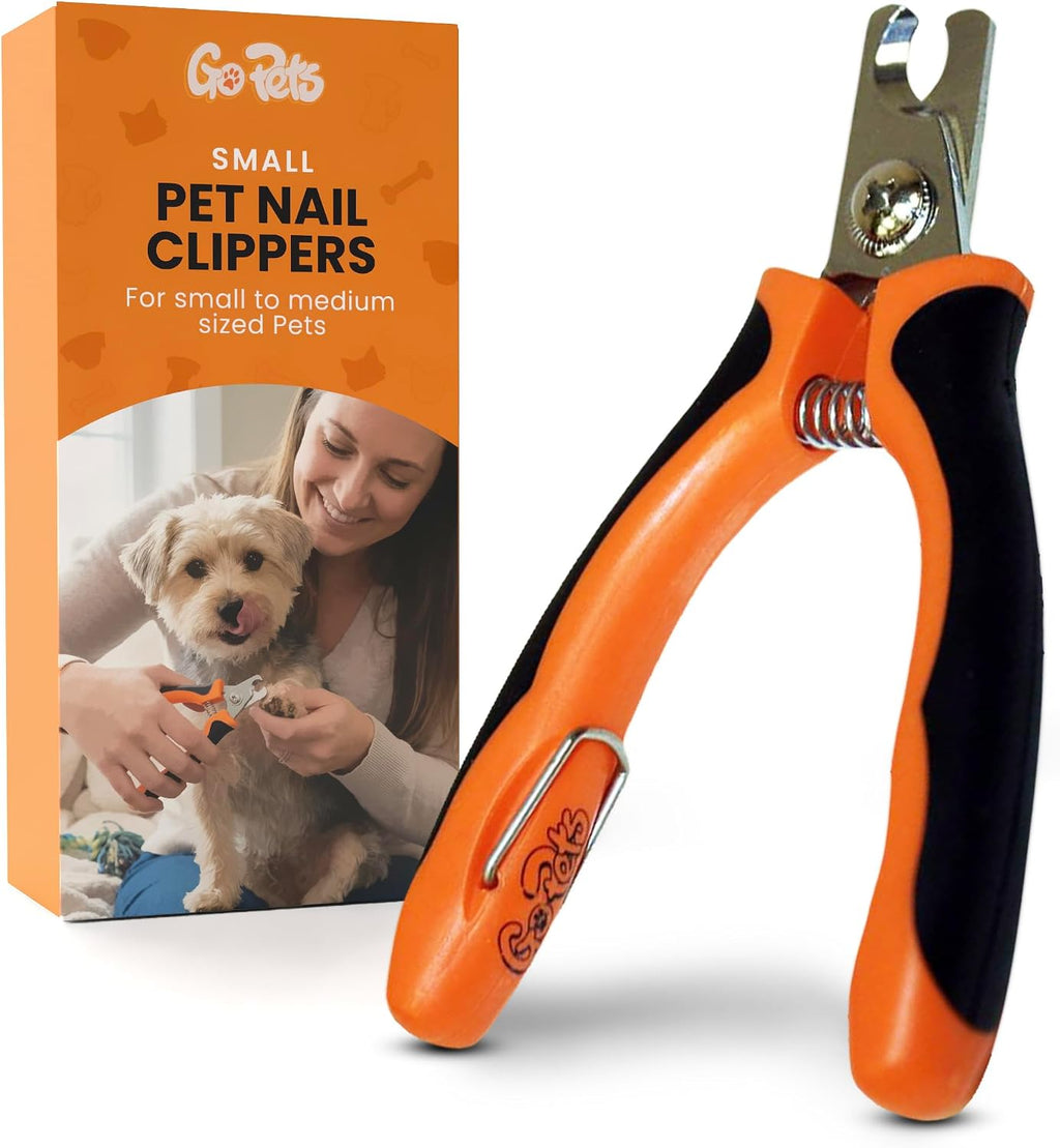 GoPets Nail Clipper for Small to Medium Pets, Quick Sensor Safety Guard | Heavy Duty Trimmer for Thick Nails, Stainless Steel Blades, Grooming Tool for Dogs & Cats, Non-Slip Handle Built-in Nail File 