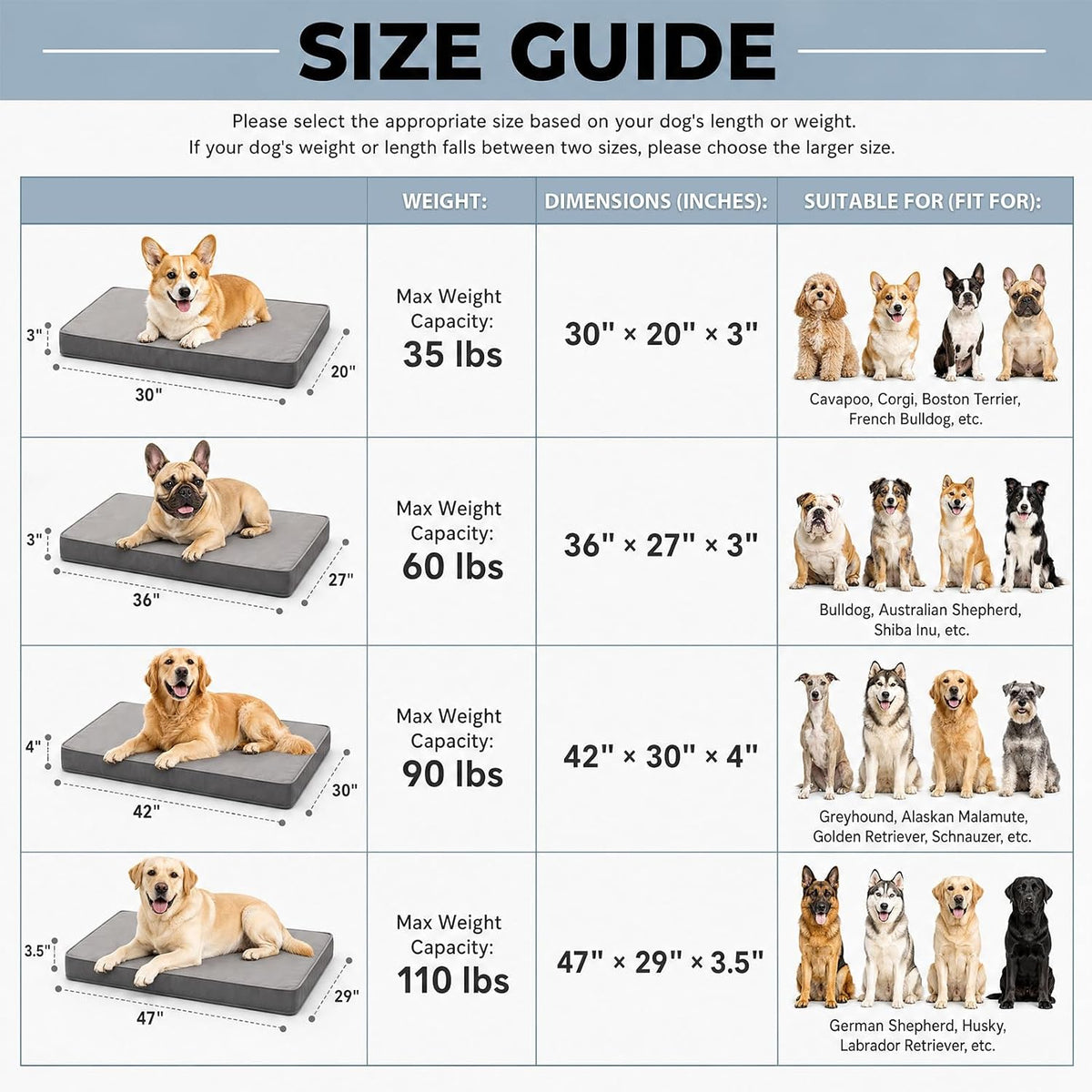 WNPETHOME Outdoor Waterproof Dog Bed Large Sized, Washable Creat Pad 30"
