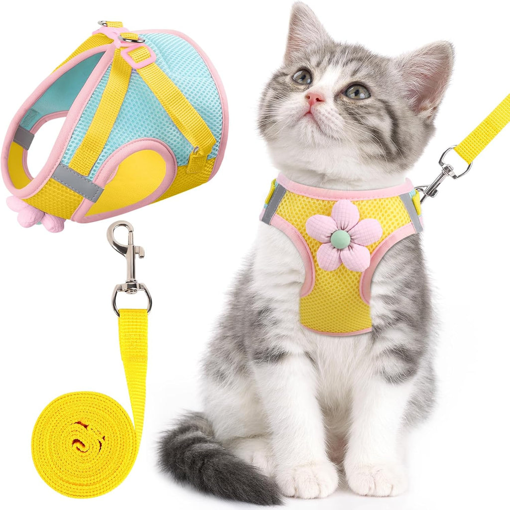 Cat Harness and Leash Set, Escape Proof Soft Vest Walk Yellow Small