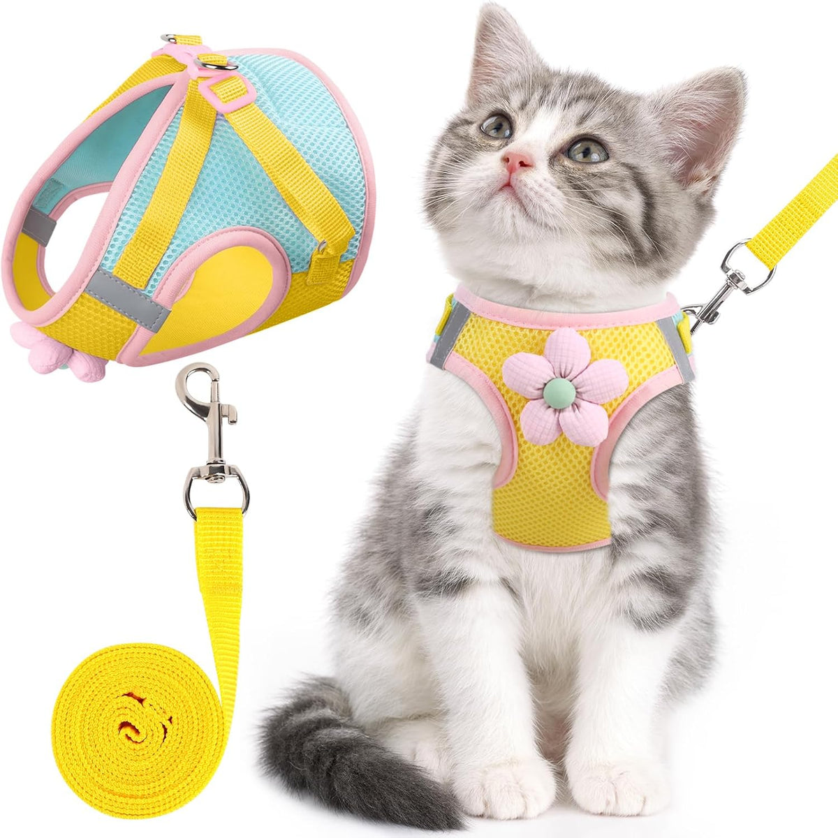 Cat Harness and Leash Set, Escape Proof Soft Vest Walk Yellow XS