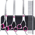 Gimars Dog Grooming Scissors Kit Professional 4CR with Safety Round Tip, 5 in 1 Heavy Duty Titanium Coated Thinning & Curved & Straight Shears