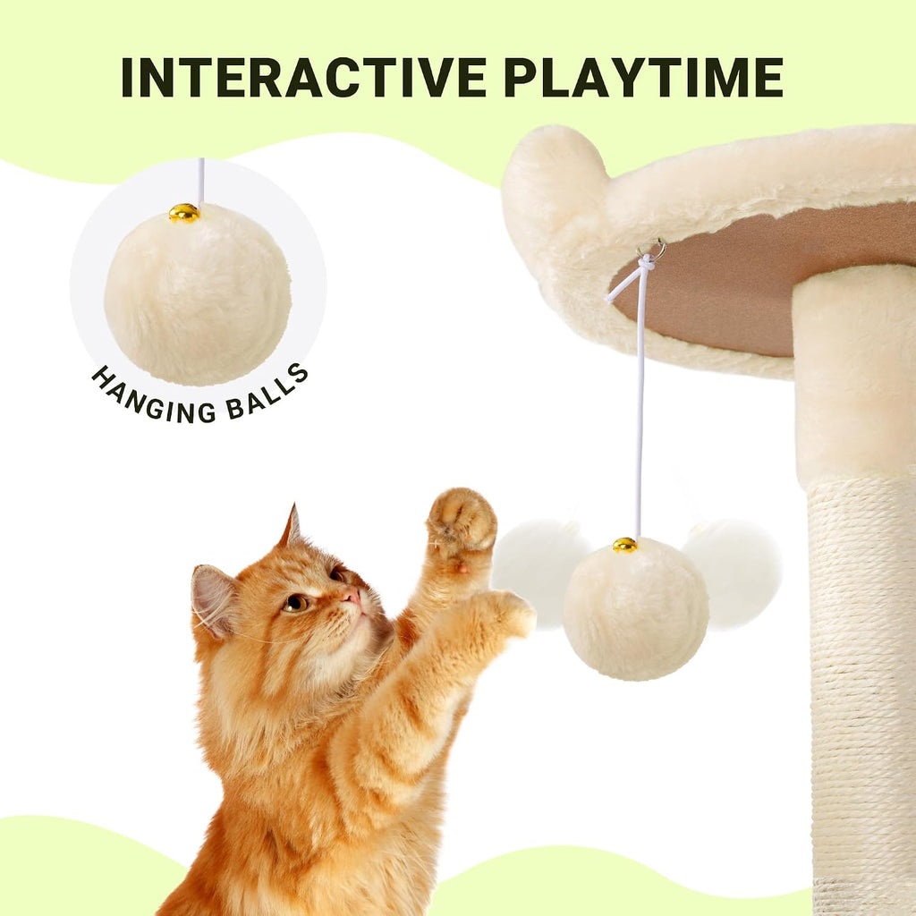 Allewie 64 Inches Multi-Level Cat Tree Tower for Indoor Cats, Beige