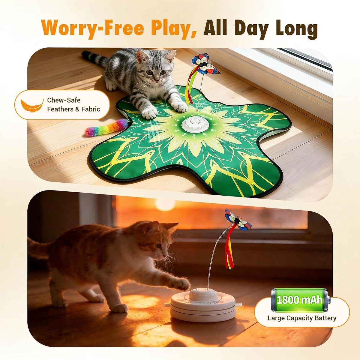 Interactive Indoor Cats Toy, Rechargeable Touch Automatic Hide and Seek Mat