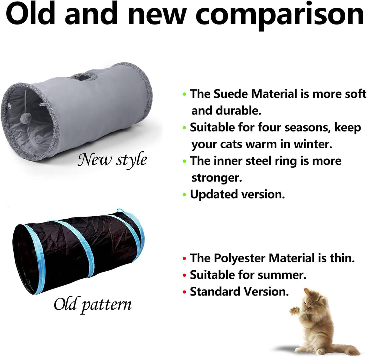 Cat Tunnel, Durable Suede Collapsible Cat Play Tube Toys with Play Ball, Indoor Cat Tunnel for Cat, Puppy, Kitty, Kitten, Rabbit (Small)