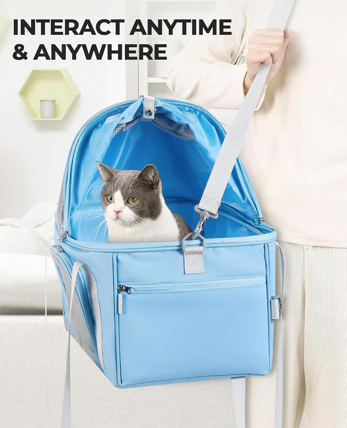 BurgeonNest Top-Expandable Cat Carrier with Semi-Open Canopy for15lbs, Blue