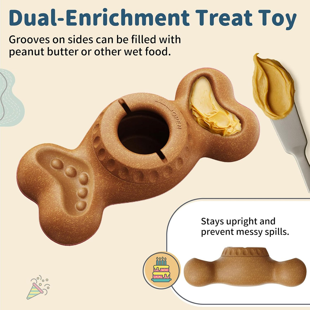 Enrichment Frozen Dog Treat Dispensing Interactive Chew Toy, Brown