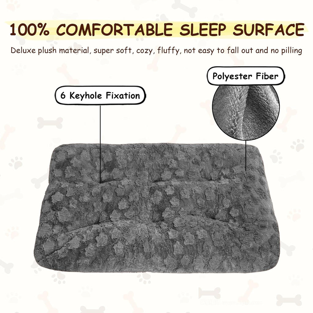 Washable Dog Bed for Small to Large Dogs, Calming Anti Anxiety Medium Dog Bed, Deluxe Plush Faux Fur Crate Beds, Comfy Fluffy Kennel Pad Pet Mat with Non-Slip Bottom, 36"x27", Dark Grey