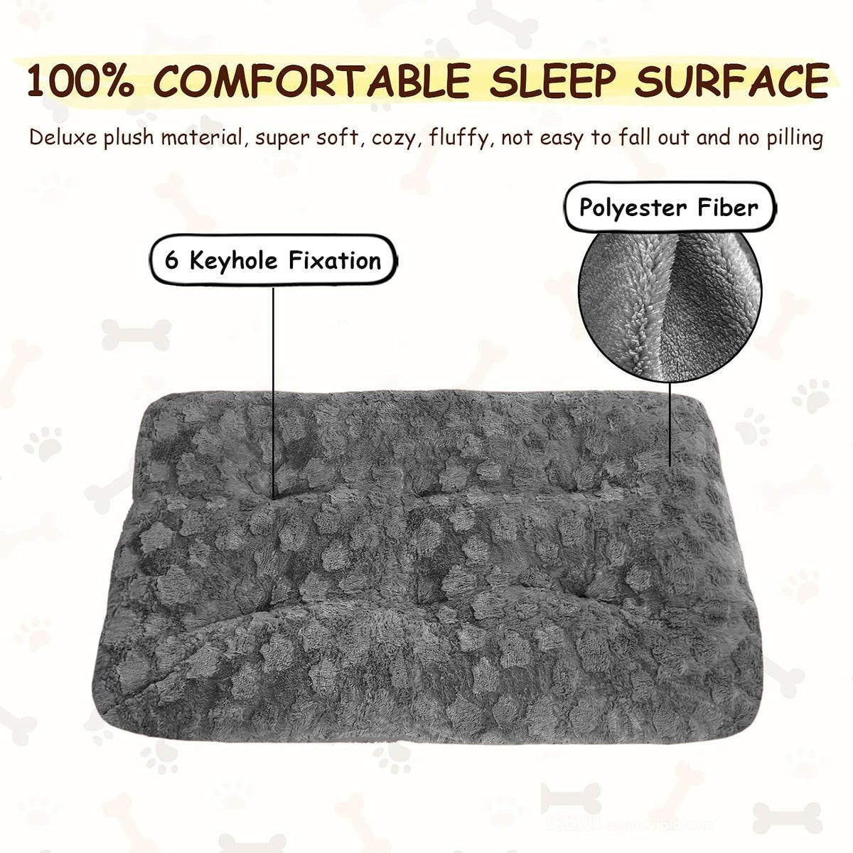 Washable Dog Bed for Small to Large Dogs, Calming Anti Anxiety Medium Dog Bed, Deluxe Plush Faux Fur Crate Beds, Comfy Fluffy Kennel Pad Pet Mat with Non-Slip Bottom, 36"x27", Dark Grey