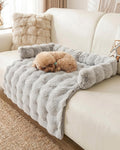 Calming Dog Bed/Mat for Couch,Faux Rabbit Fur Pet Sofa Furniture Protector