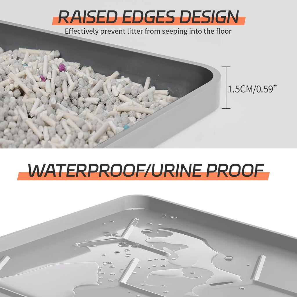 Bulkniu Silicone XL Cat Litter Mat, 28"X40", Raised Edge Waterproof, Grey | Litter Trapping & Recycling, Easy to Clean, Non-Slip, Durable Safe & Odorless, Paw Friendly