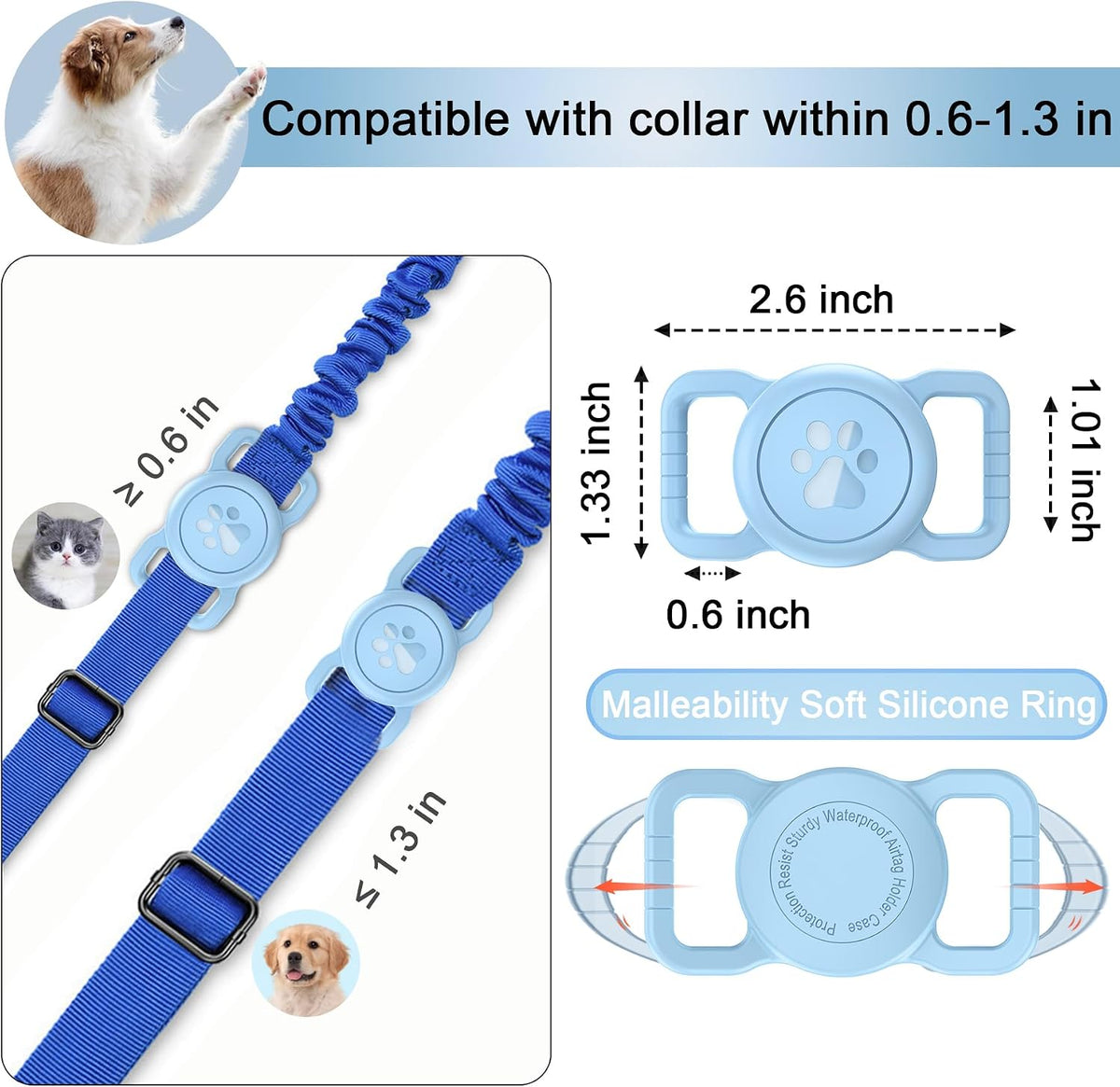 Waterproof Airtag Holder for Dog Collar, Light Blue, 1 Pack