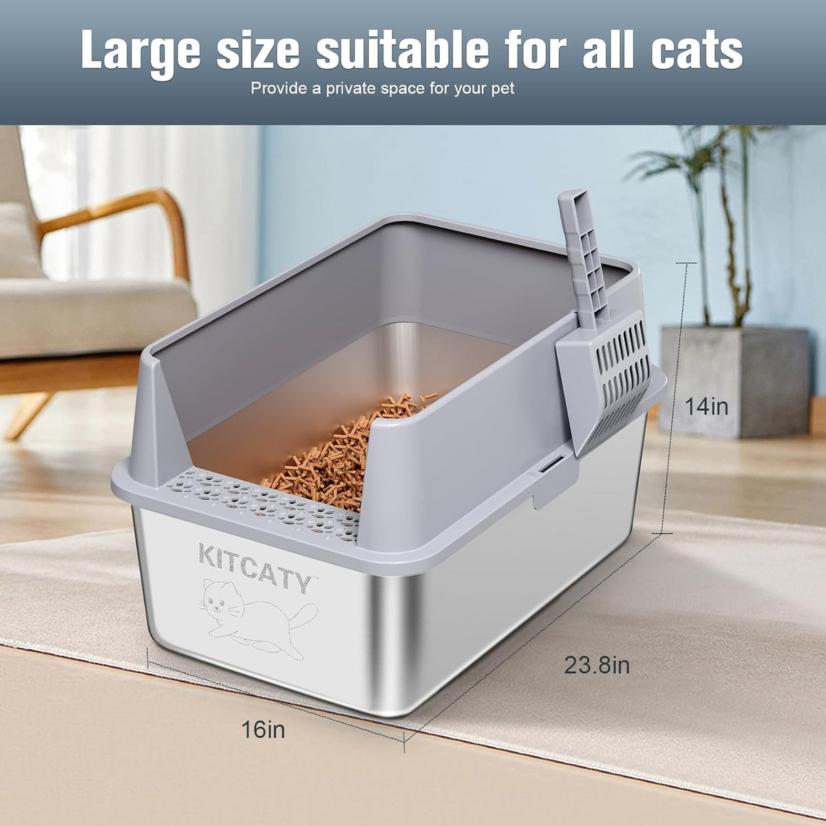 Stainless Steel Sifting Litter Box, for Pine Wood Pellet Cat Litter