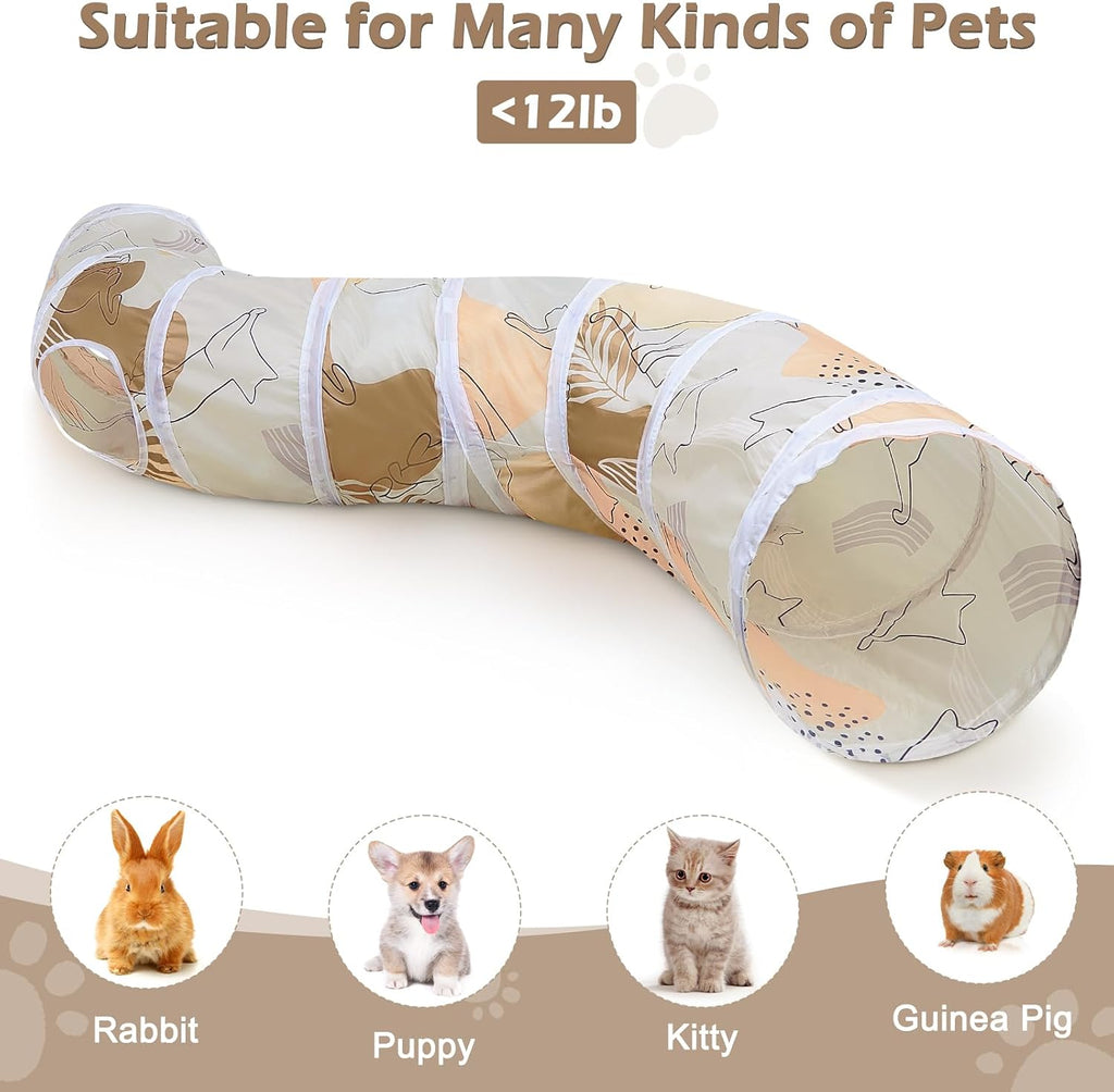Glittme Cat Tunnel, Cat Tunnels for Indoor Cats, S-Shape Cats Cave with Cat Toys, Foldable Cat Tubes and Tunnels for Cats, Rabbit, Puppy, Guinea Pig