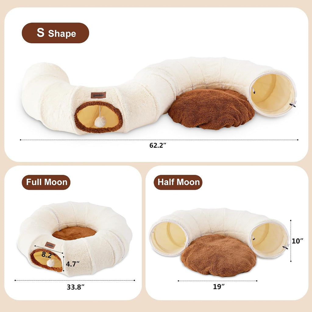 ZOMISIA Cat Tunnel Bed for Indoor Cats, Donut Peekaboo Play Tunnel, Brown