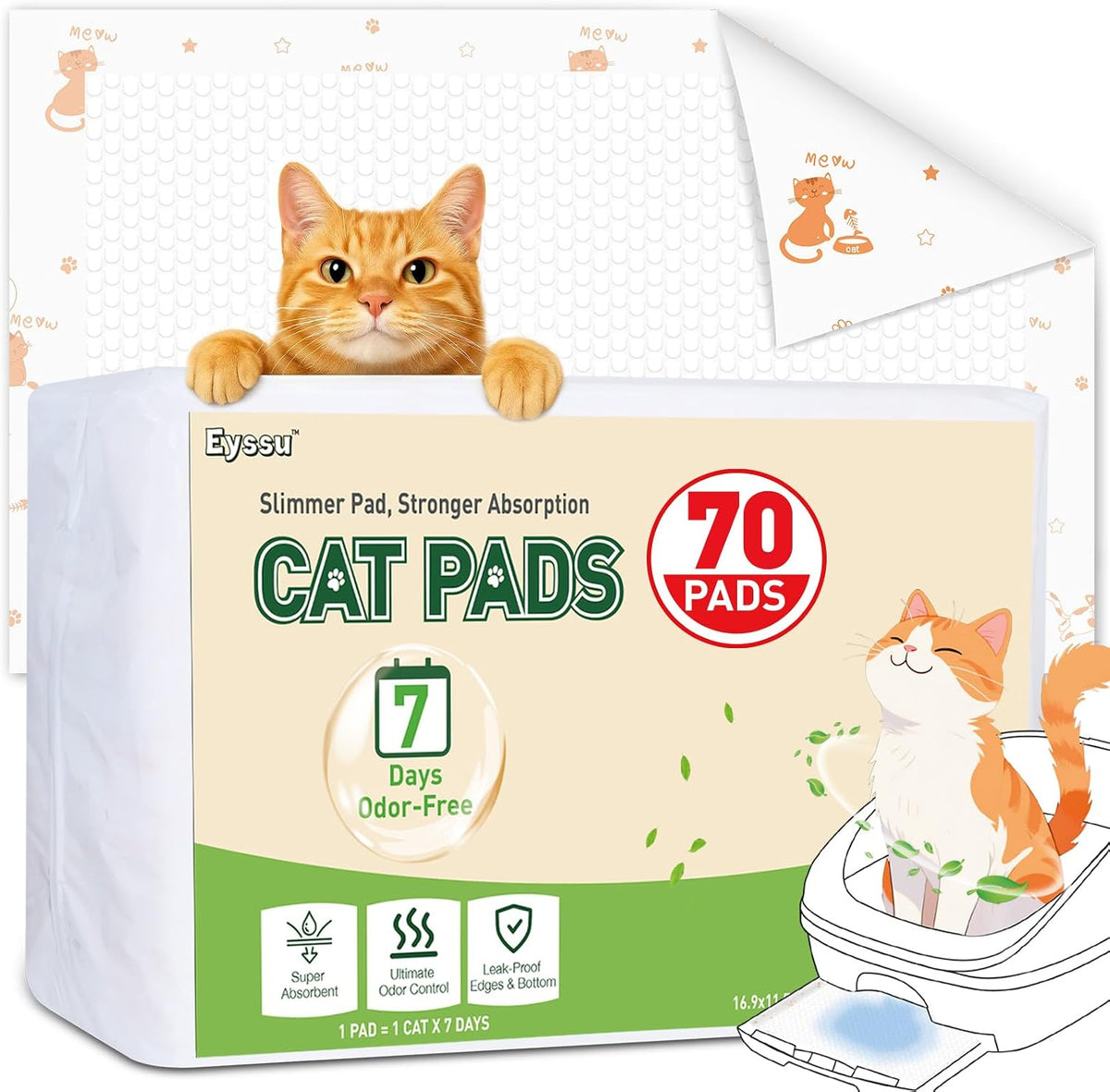 Litter Pads Compatible with Breeze Litter Box System, 70ct Super Absorbent Pee Pads for Cats, Odor Control Cat Pads Refills 16.9 X 11.7 Inch, Unscented