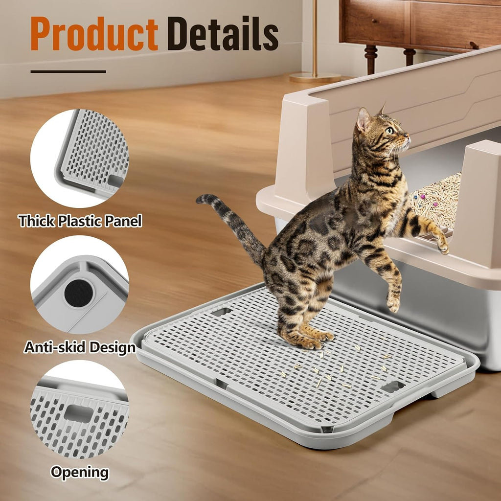 Cat Litter Box Step, Large Cat Litter Ramp with Filter Function, Light Grey