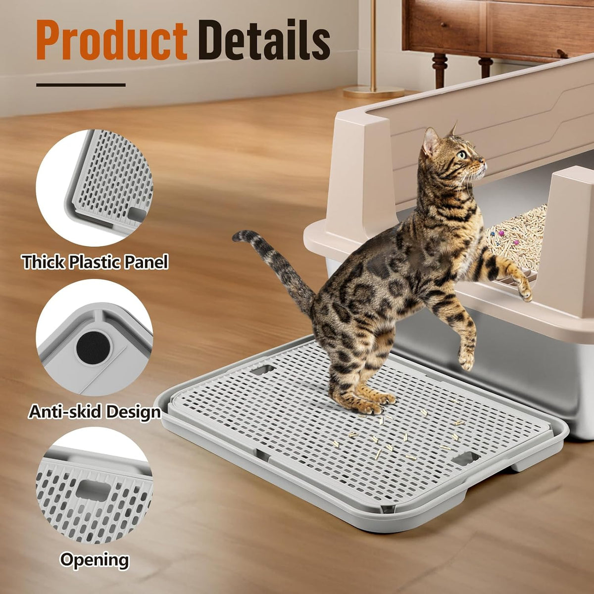 Cat Litter Box Step, Large Cat Litter Ramp with Filter Function, Light Grey