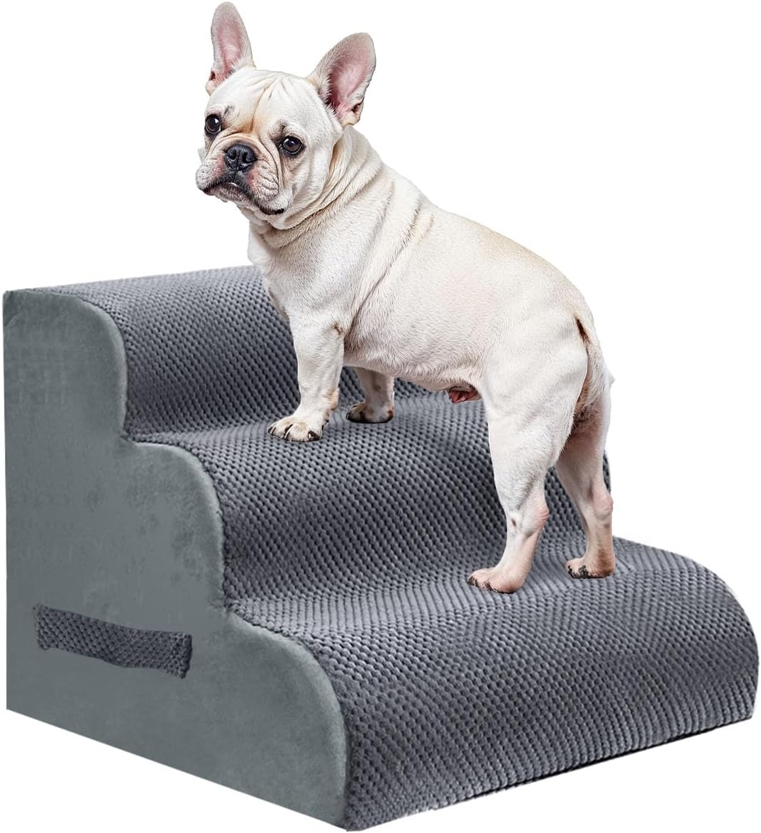 PAWSCRAT 3-Step Pet Stairs for High Beds & Sofas, 15.7''H Dog Stairs, Grey