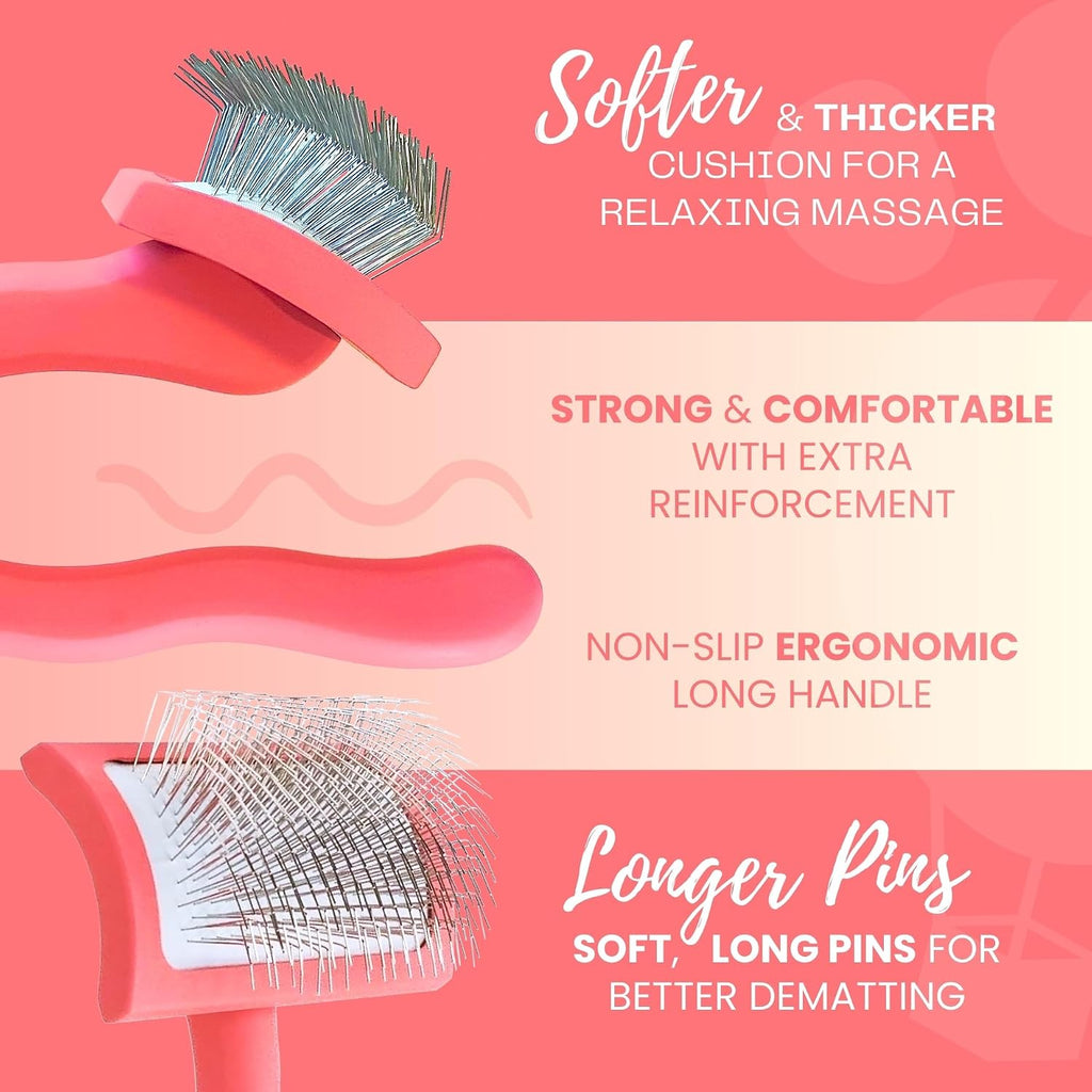 Slicker Brush for Dogs - Long Pin for Poodles, Doodles & Long Haired Dogs, Deshedding & Dematting Tool, Slicker Dog Brushes for Grooming (Coral, Curved Medium)