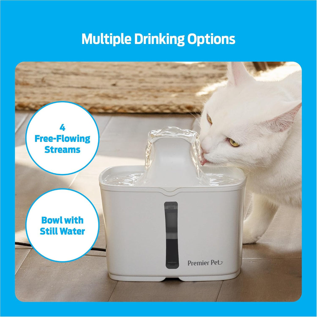 Premier Pet 60 oz Automatic Water Fountain for Dogs & Cats, Dual-Filter