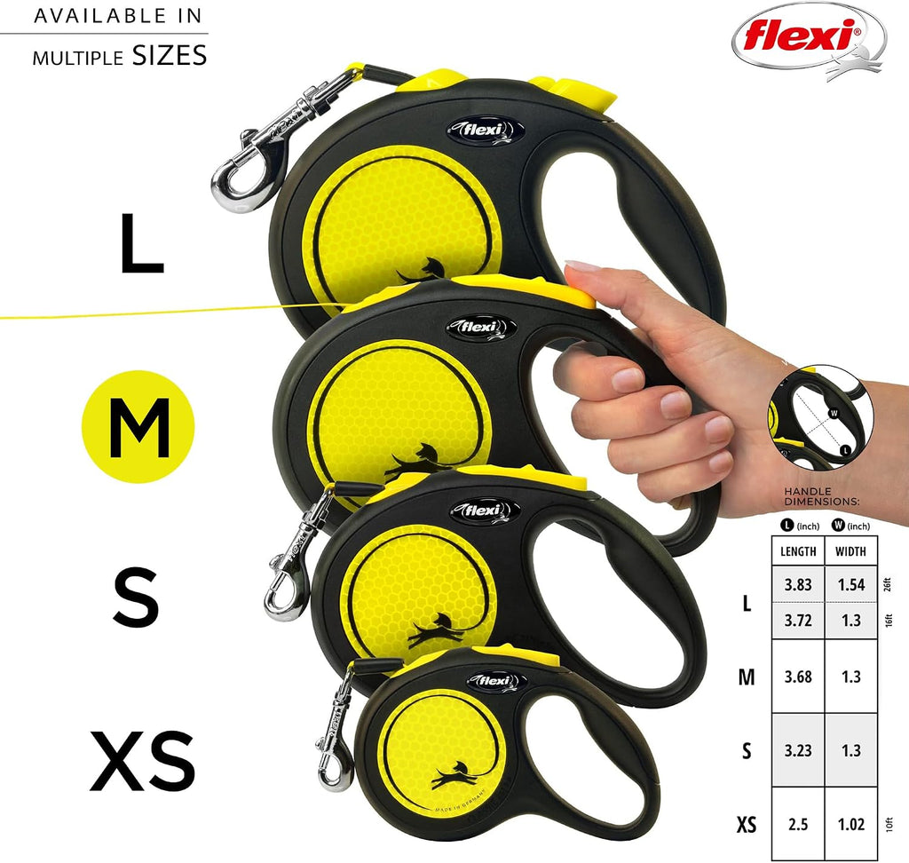 FLEXI® Neon Tape Retractable Dog Leash, Medium, 16 ft - Neon Yellow/Black