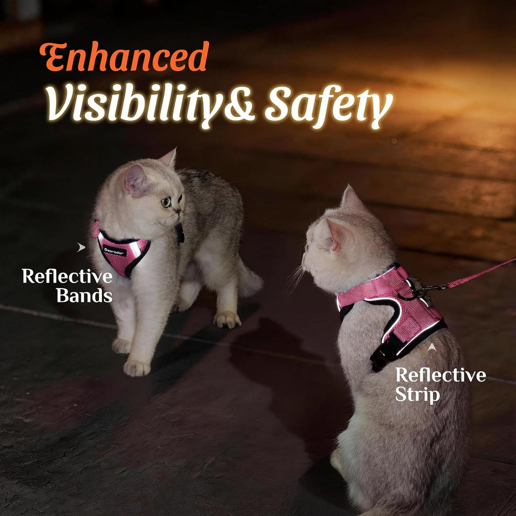 Dooradar Cat Harness and Leash Set with Neck Release Buckle, Pink