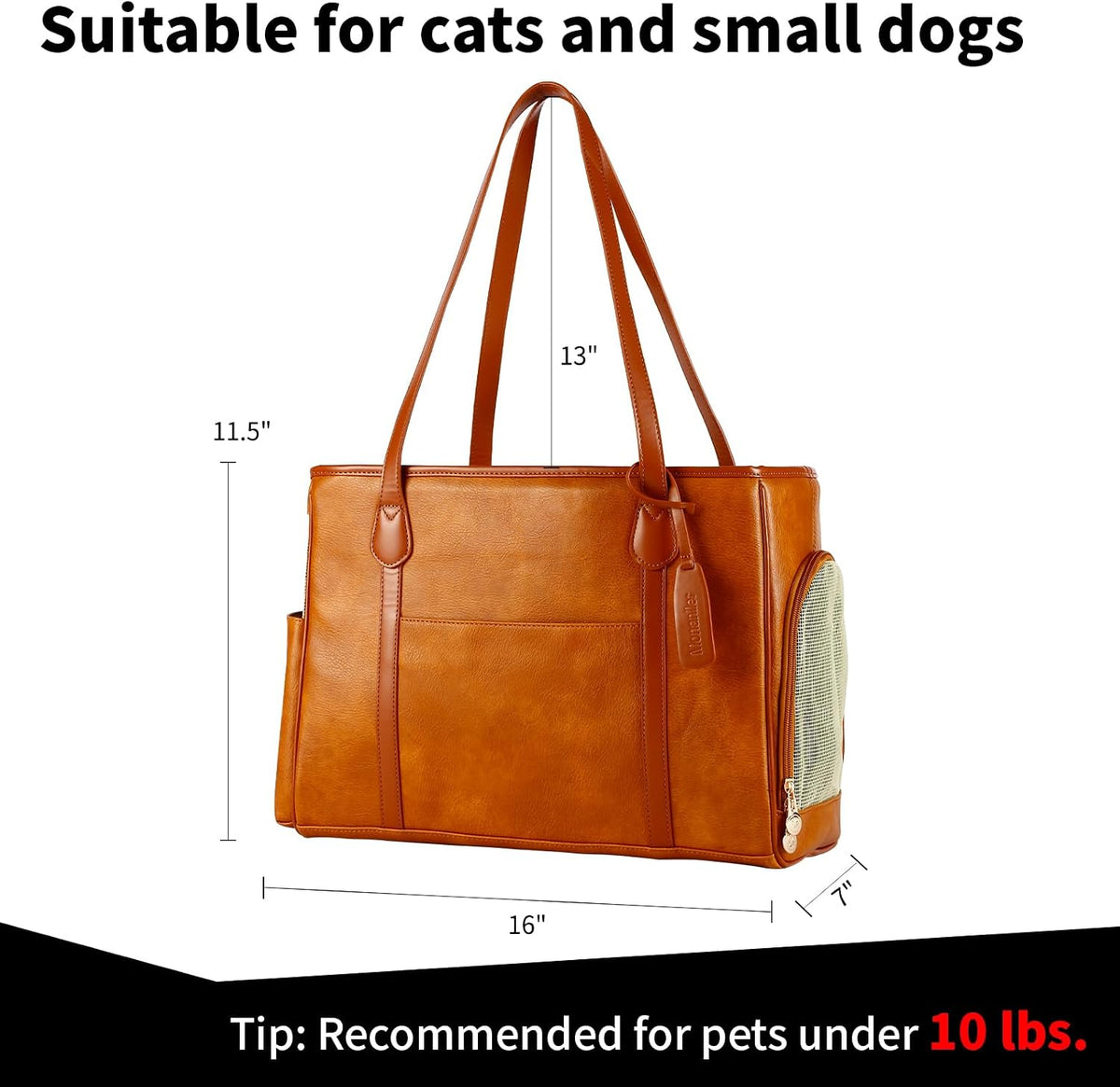 Stylish Dog Purse Carrier, Leather Pet Carrier Bag for Small Dogs Cats Puppy, Airline Approved Soft-Sided Carrier Brown