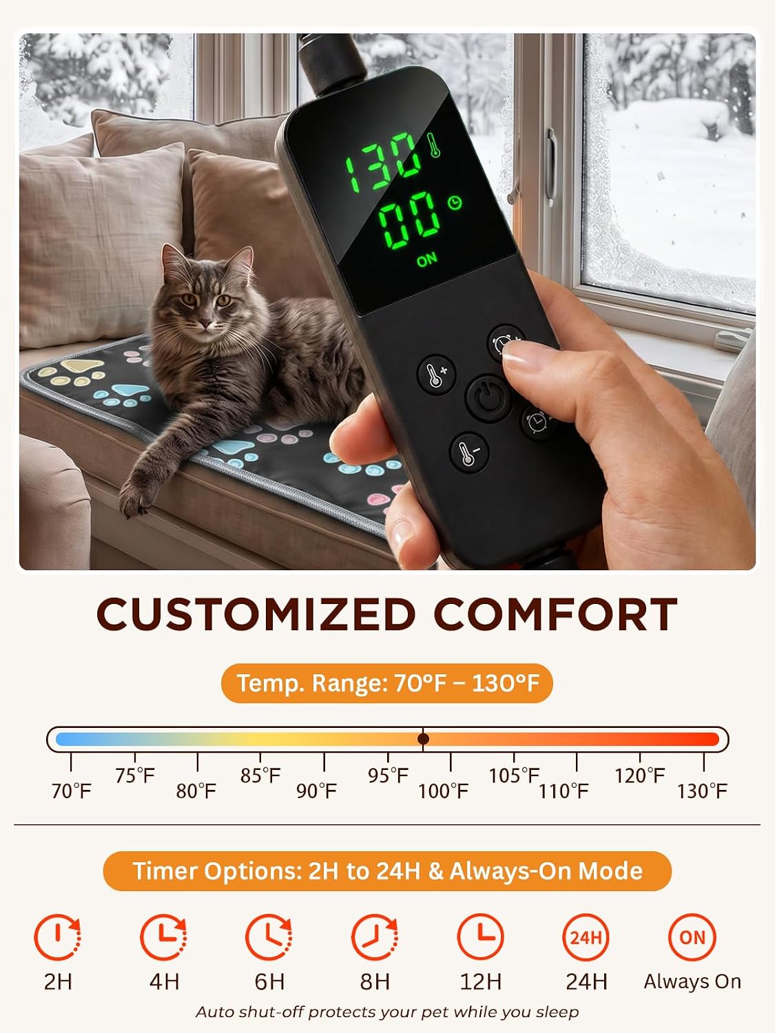 furrybaby Pet Heating Pad for Cats & Dogs, 40x28 in, Warming Mat with Timer