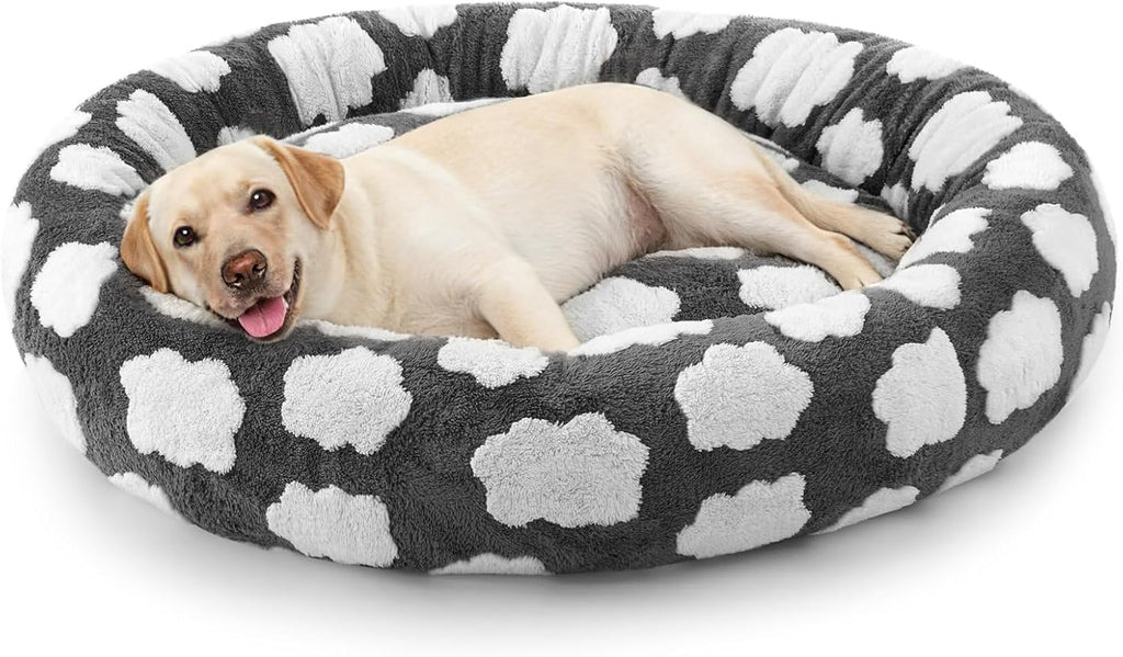 JOEJOY Jacquard Donut Round Dog Bed, Grey, 36x36x8in, Large Sized Dog