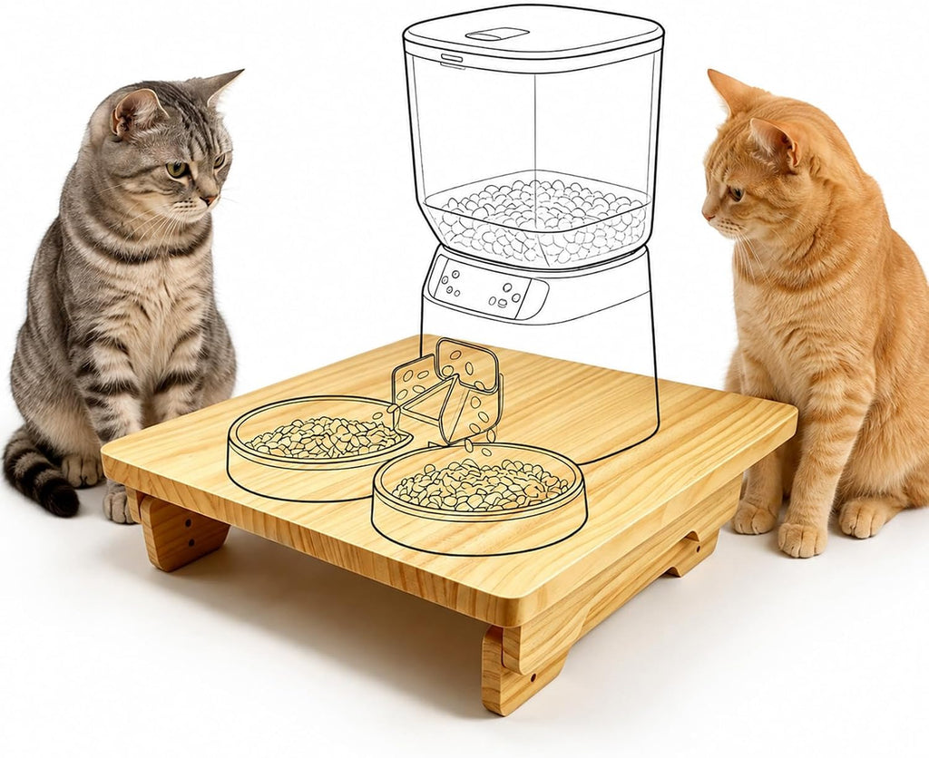 SZEE Adjustable Cat Food Stand, for Square 2-Bowl Automatic Cat Feeder