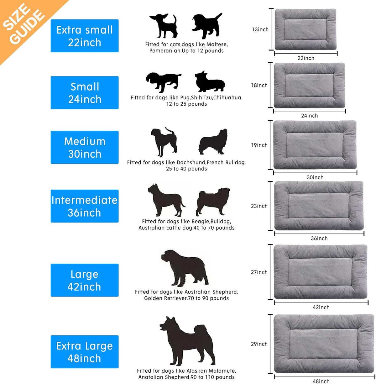 Dog Crate Pad Washable Dog Bed for Crate Extra Large Cozy Mat 48-Inch Gray