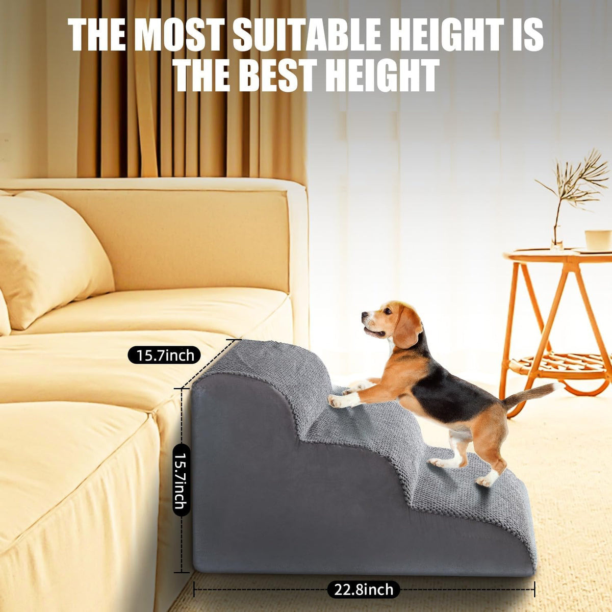 Chic Threads 3-Step Dog Stairs for Small Dogs, Dog Ramp for Bed 15.7" H