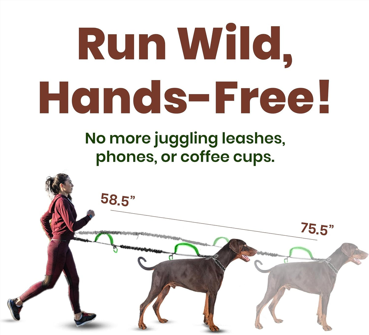 Hands Free Dog Leash 2 Dogs with Padded Handles and Zipper Pouch for Treats