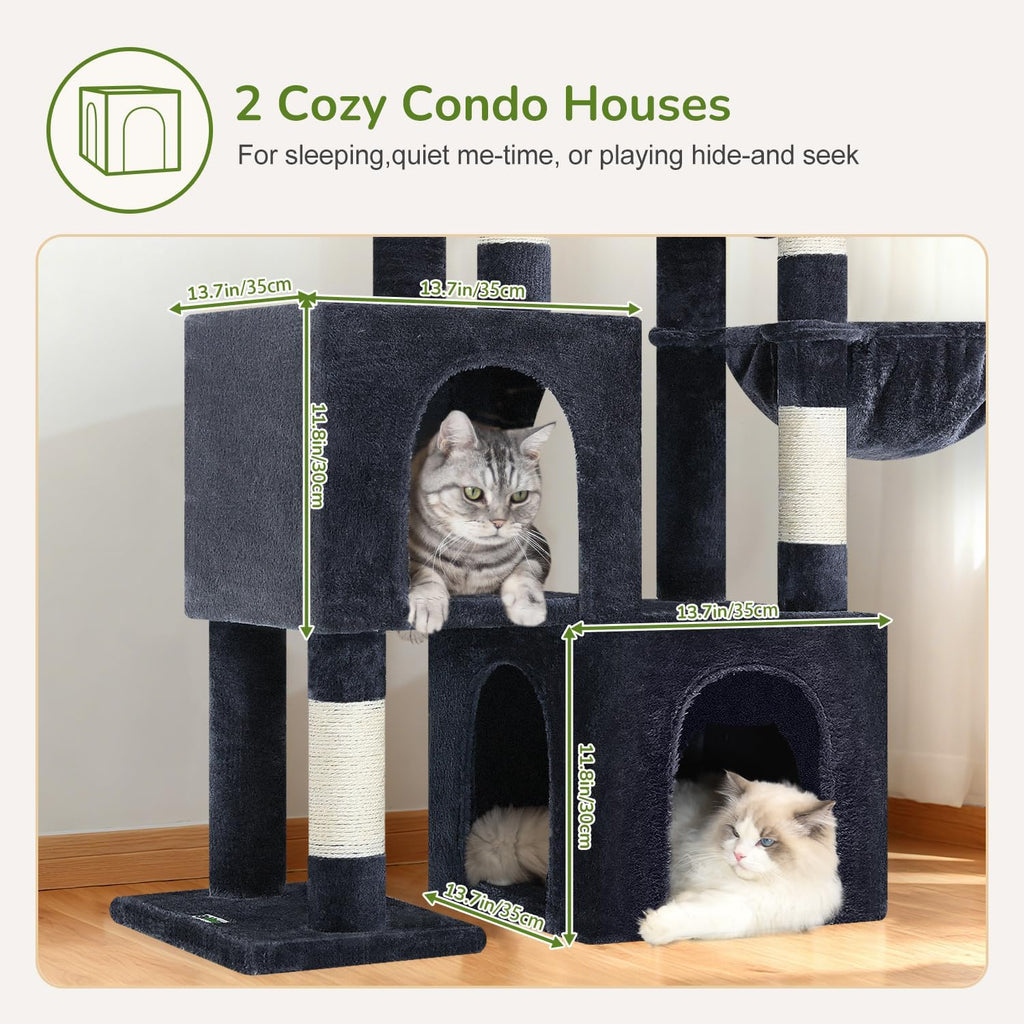 Globlazer 52in Cat Tree Tower for Indoor Cats, 2 Condos, S52, Dark Grey