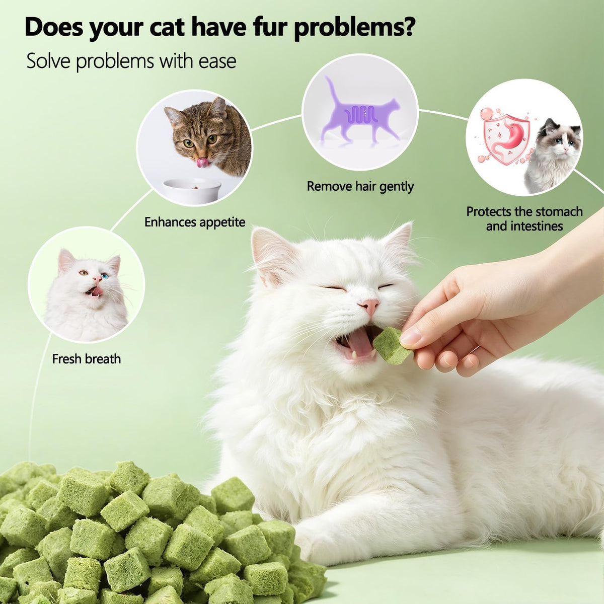 Freeze-Dried Cat Grass Treats 150g/5.29 oz, Natural Granules for Hairball Removal & Dental Care, Dried Root Snacks Sticks for Cats