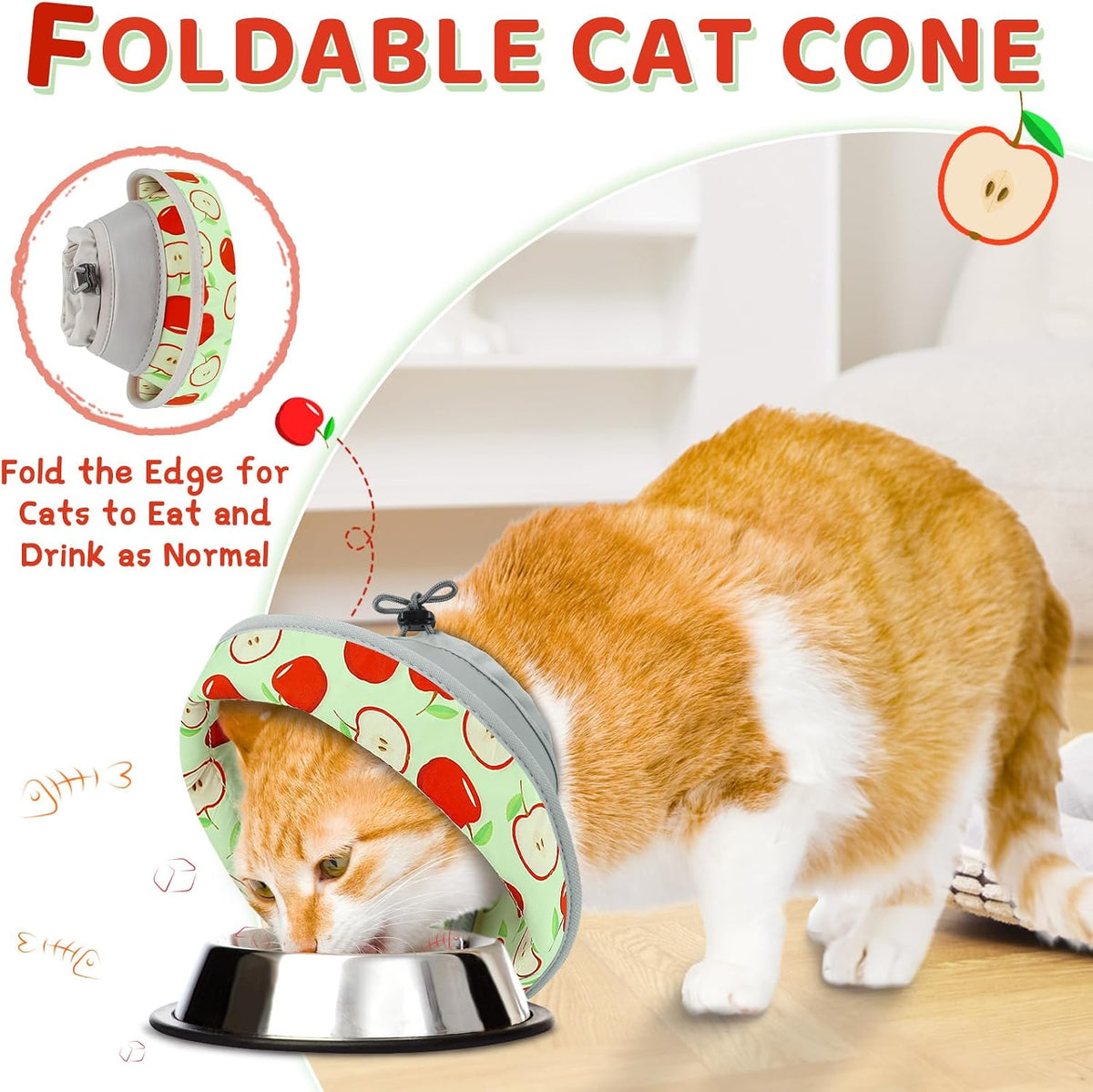 Cat Cone Collar Soft to Stop Licking, Adjustable, Foldable Lightweight Kitten Cones After Surgery Recovery for Cats & Kittens, Cat Cone Alternative, Easy Eating (AppleRed, L)