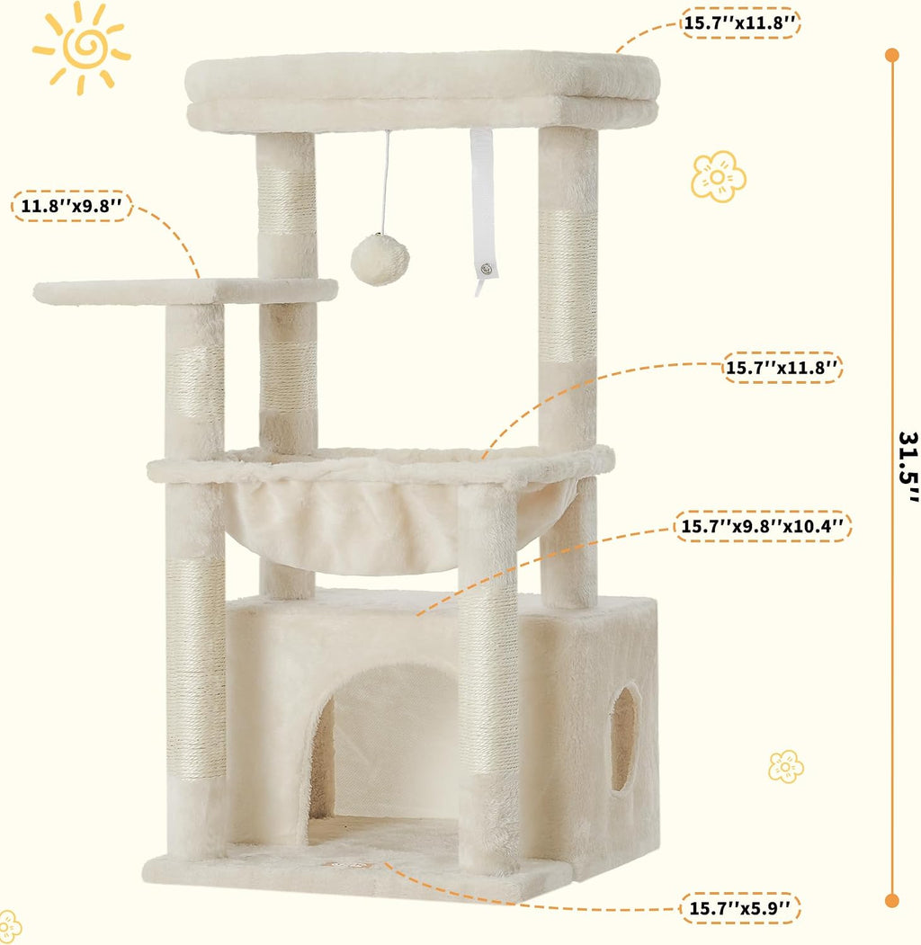 Heybly Cat Tree, Kitten Tower with Large Soft Cat Basket HCT008SM