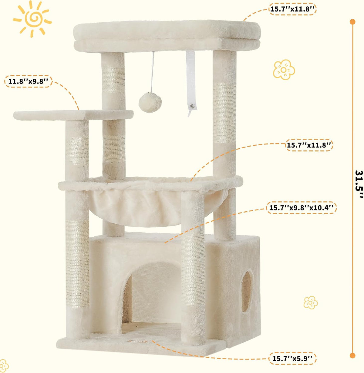 Heybly Cat Tree, Kitten Tower with Large Soft Cat Basket HCT008SM