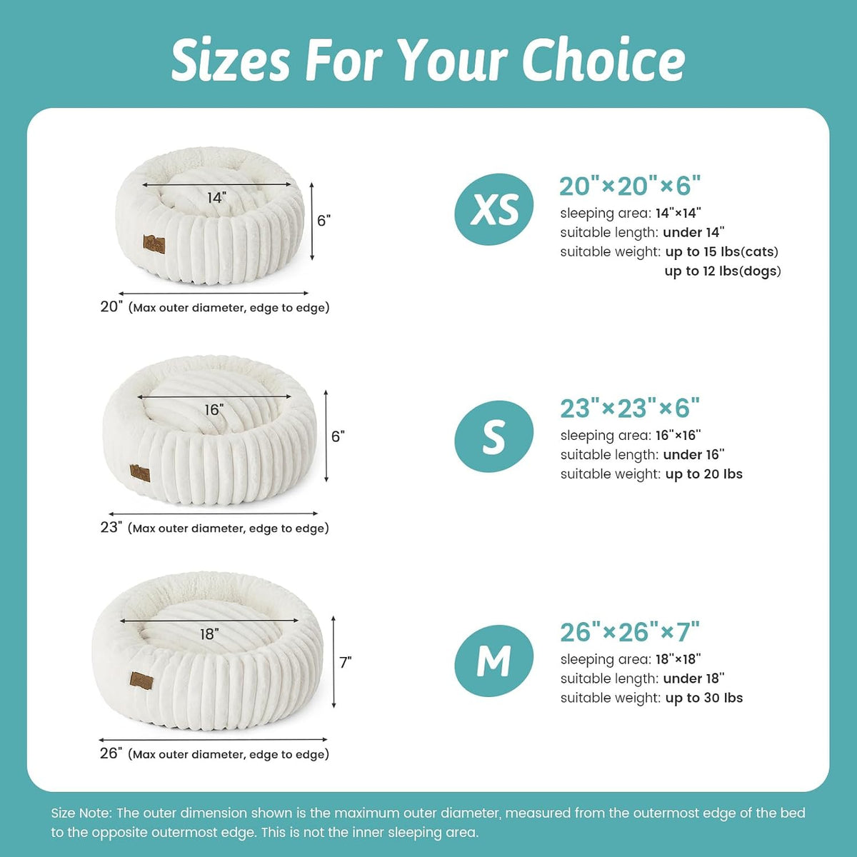 COZY KISS Calming Cat Bed, Donut Kitten Bed, Small Round Dog Bed 20in Cream