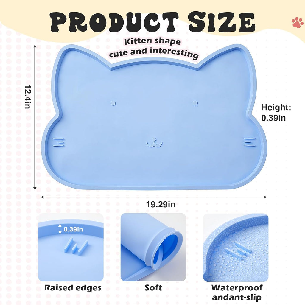 Blue Dog Cat Food and Water Bowl Set with Non-Slip Silicone Mat