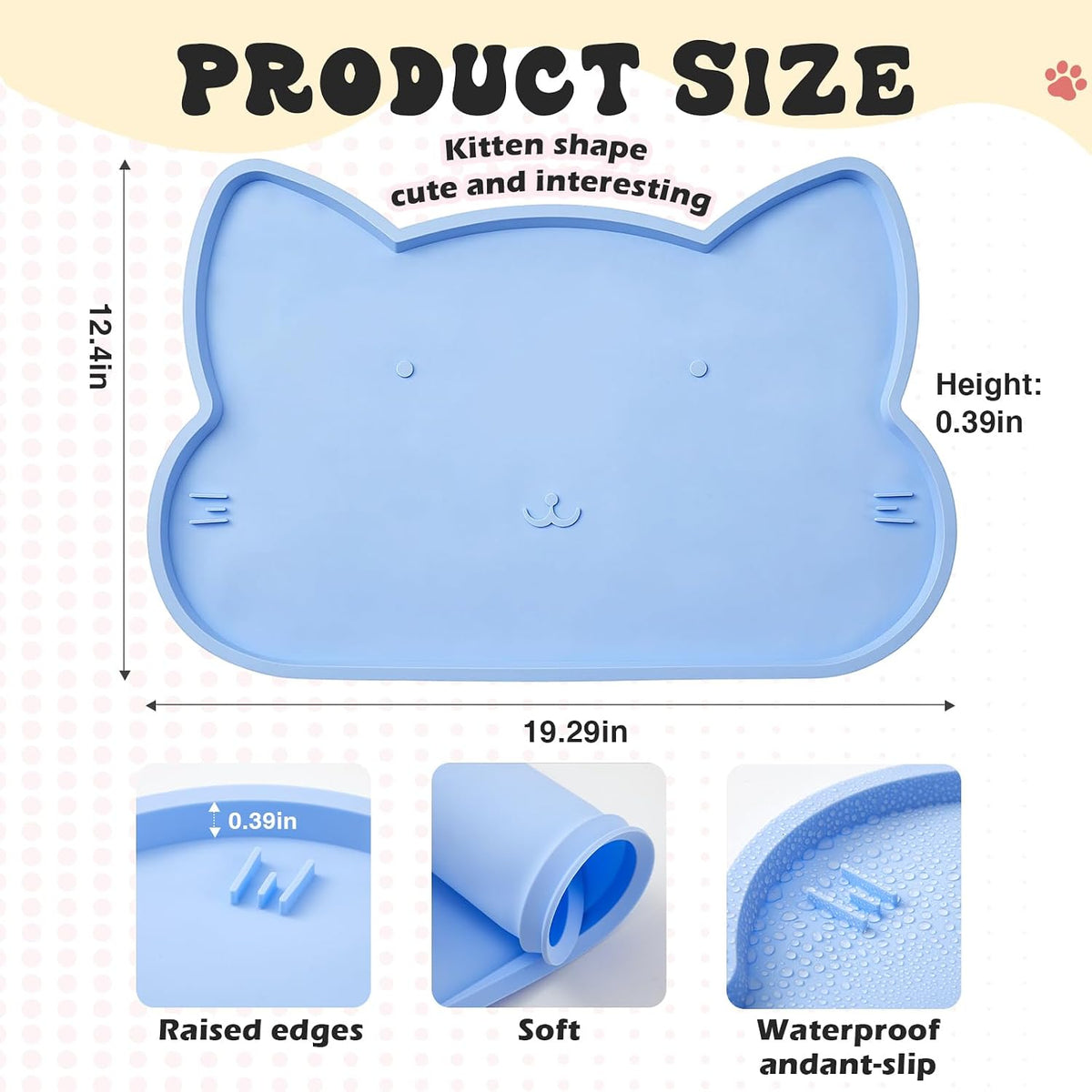 Blue Dog Cat Food and Water Bowl Set with Non-Slip Silicone Mat
