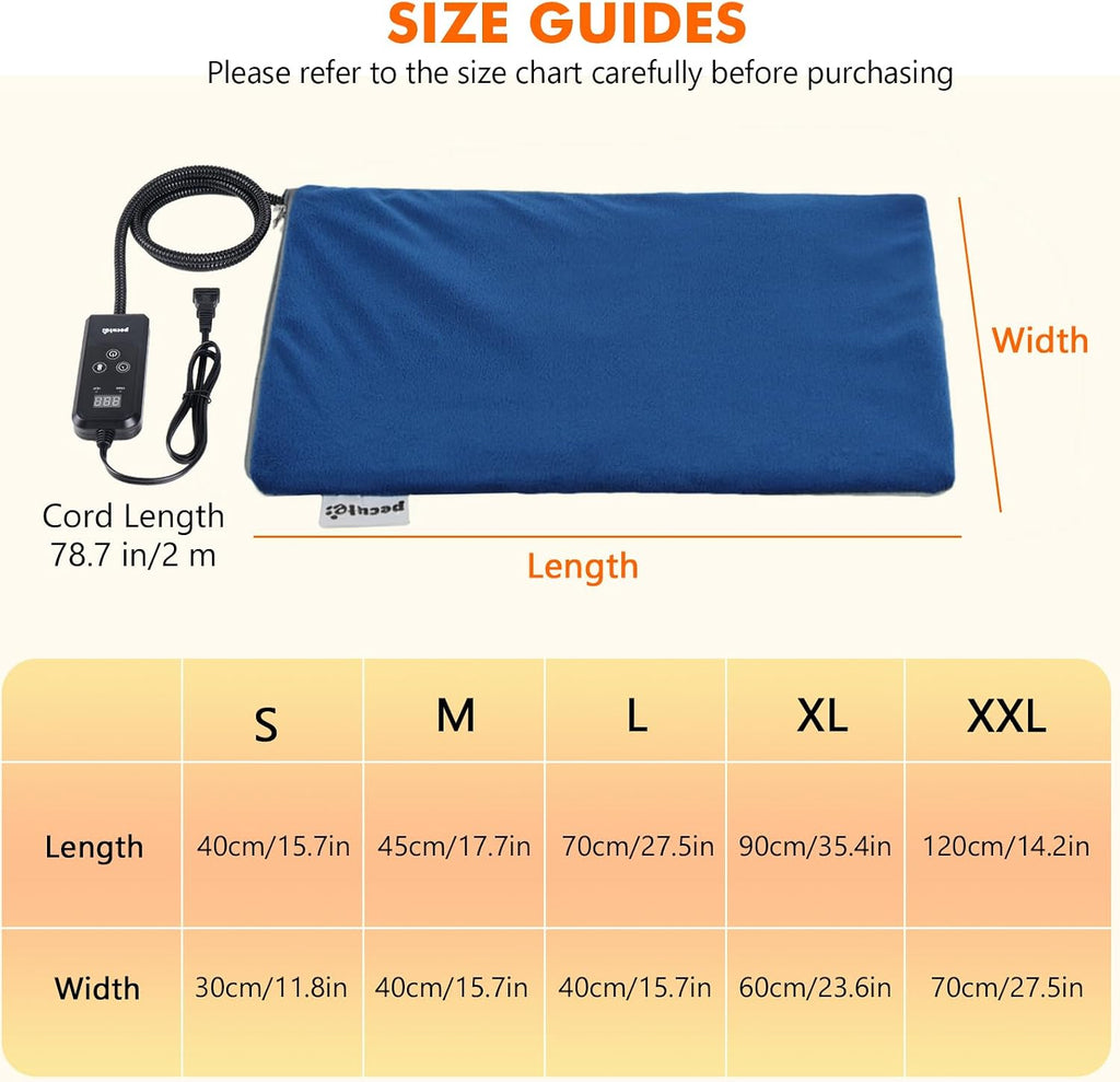 Pecute Pet Heating Pad, 6 Adjustable Temperature with Timer, 27.5" x 15.7"