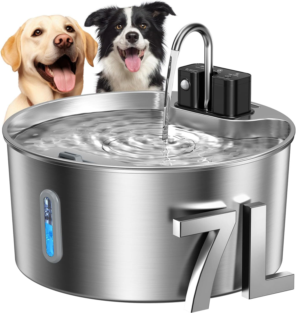 Voluas 7L Wireless Dog Water Fountain with 1 Filter, Stainless Steel