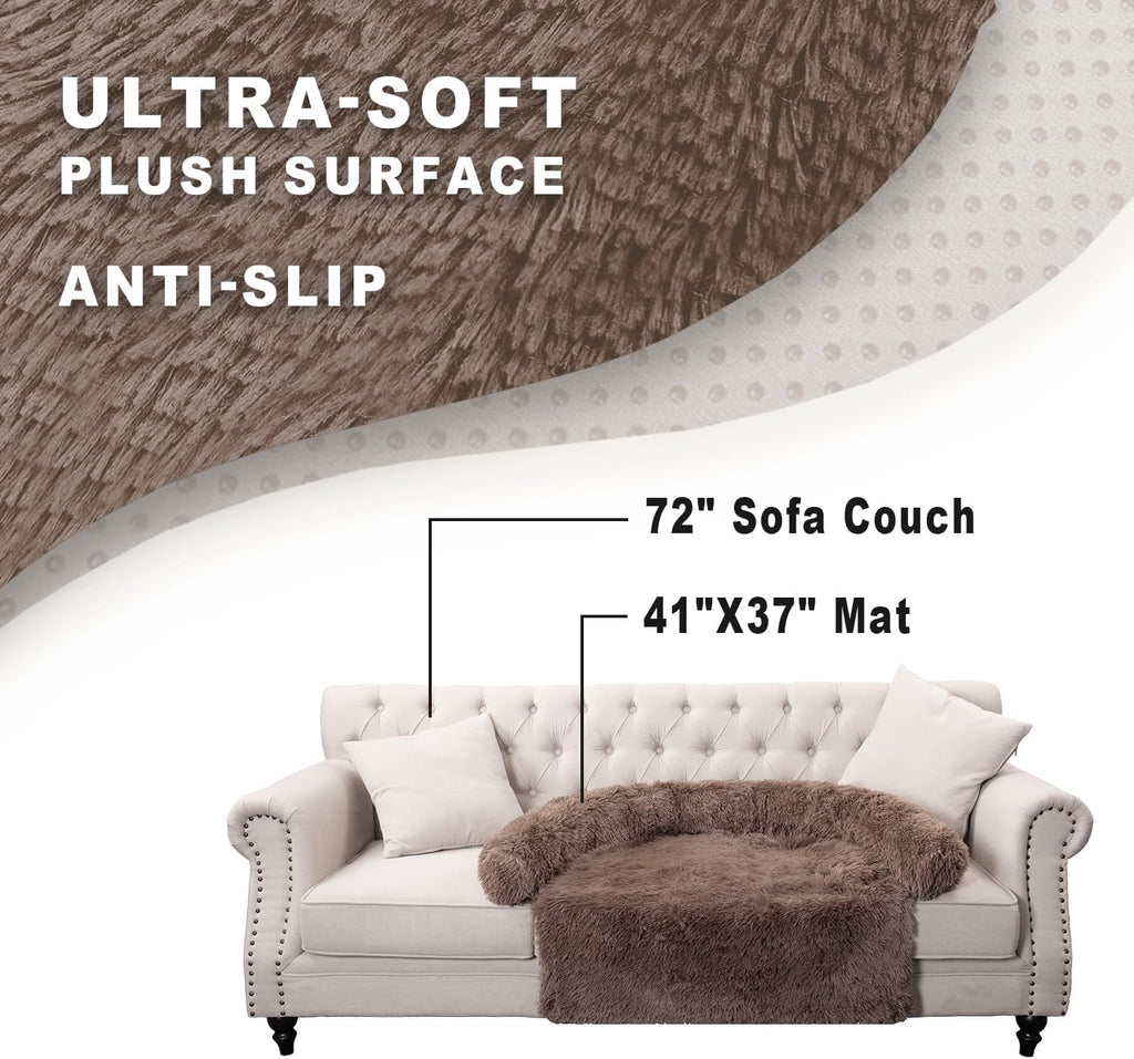 Calming Dogs/Cats Bed Mats, Dog Pad Washable Removable Couch Cover, Plush Long Fur Mat for Pets, Waterproof, Perfect for Small, Medium and Large Dogs and Cats (Desert Brown, 41"x37"x 6.0")