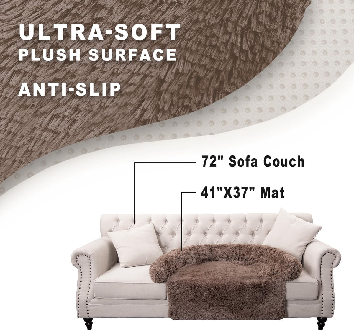 Calming Dogs/Cats Bed Mats, Dog Pad Washable Removable Couch Cover, Plush Long Fur Mat for Pets, Waterproof, Perfect for Small, Medium and Large Dogs and Cats (Desert Brown, 41"x37"x 6.0")